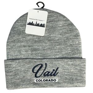 Vail Colorado Beanie Knit Hat Embroidered Blue Gray Adult Unisex One Size